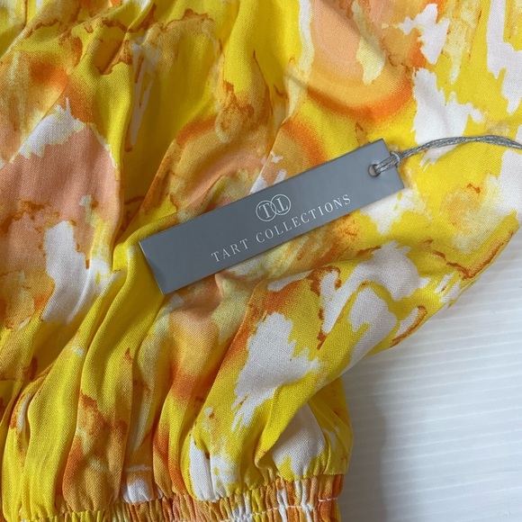 Tart Orange, Yellow, White Tiered Ruffle Kallie Sunset Cloud Dress Size Small - Picture 3 of 8